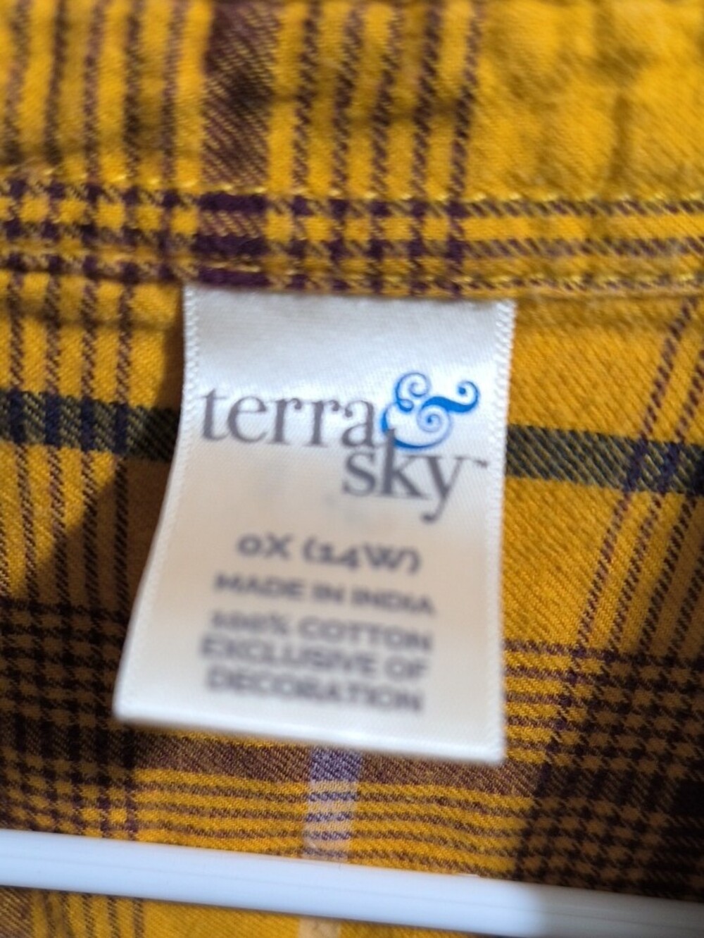 Terra & Sky Yellow Plaid Button-Down Shirt with Shoulder Embroidery - Picture 3 of 3